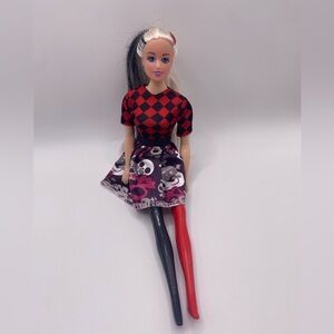 Fashion Doll with‎ Red and Black Outfit Hair Split Dyed Punk Gothic Skull